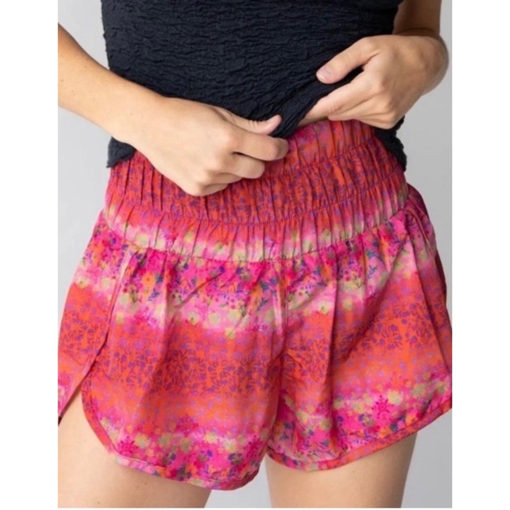 Natural Life Running Shorts Womens XS Pink Orange Excellent Boho Floral Smocked